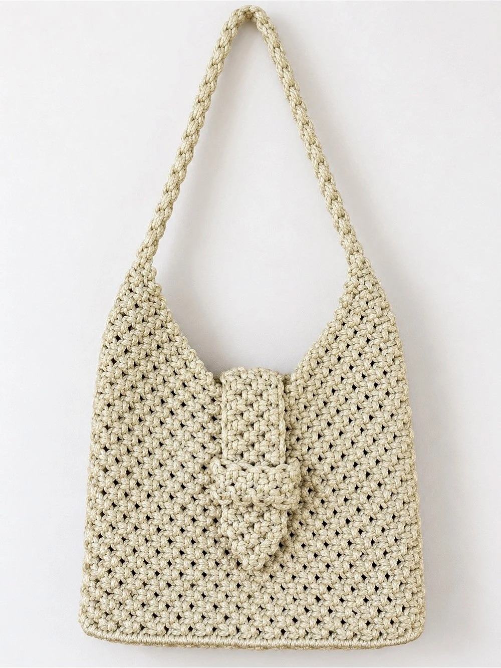 Handmade Cream Crochet Shoulder Bag Boho Hobo Purse